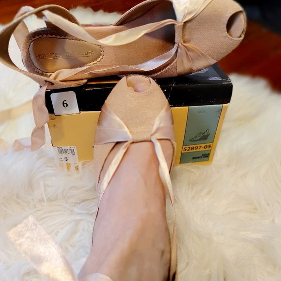 Y2K Peach Golddust Platform Jute Wedges Size 6 - Picture 2 of 9